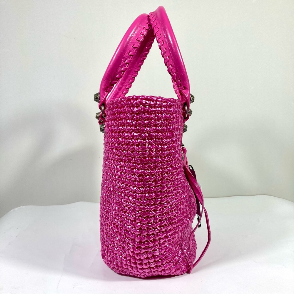 Balenciaga Small Le Cagole Nylon Raffia Tote Pink NWT - Picture 8 of 17